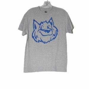 Gildan Mens Gray T-Shirt Cotton Graphic Print Short Sleeve Round Neck Size M